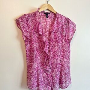 Banana Republic pink paisley sheer ruffle blouse flutter sleeve